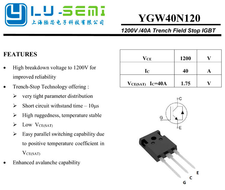 характеристики и цоколевка транзистора YGW40N120F2